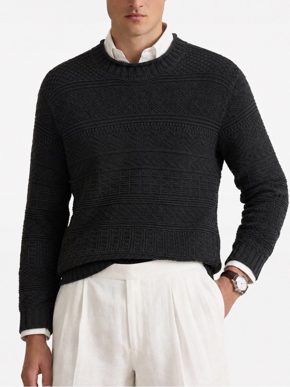 Polo Ralph Lauren Silk/Linen/Cotton Black Textured Roll Neck Sweater Size Small